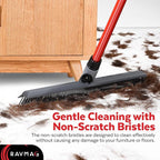 2-in-1 Silicone Rubber Broom Carpet Rake and Squeegee - Swivel Pet Hair Removal Broom with Long Handle - Slanted Side Bristles for Corners - Multipurpose Rubber Broom for Carpet, Hardwood Floor, Tile