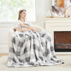 Cozy Bliss Luxury Sherpa Throw Blanket for Couch, Premium Reversible Buffalo Plaid Thick Throw, Warm Cozy Soft Blanket for Home and Gifts (Grey, 50" x 60")