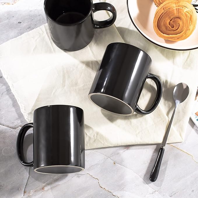 12oz coffee mug set of 6 Coffee Mugs for Coffee, Tea, Cocoa, Milk（black）