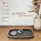 Mora Ceramic Decorative Tray - Rectangle 10in Dish for Jewelry, Soap Dispenser, Perfume, Makeup, Accessories, Candle, in The Bathroom Vanity, Bedside, or Kitchen Counter. Cute Organizers - Black