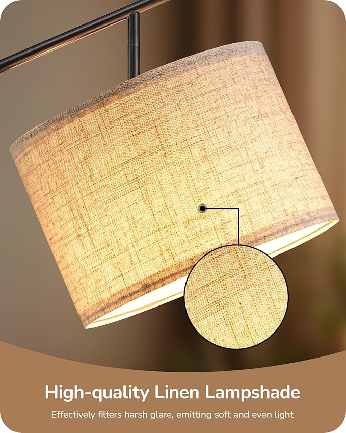 EDISHINE Modern Floor Lamps for Living Room, 64.7" Minimalist Standing Lamp with 3 Color Temperatures Bulb & Adjustable Linen Shade, Foot Pedal Switch, Arc Tall Lamp for Bedroom Office, Black Gold