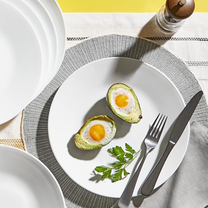 Corelle Vitrelle 4-Pieces 8.5" Glass Salad/Appetizer Plates Chip & Crack Resistant Glass Dinnerware Set Plates, Winter Frost White