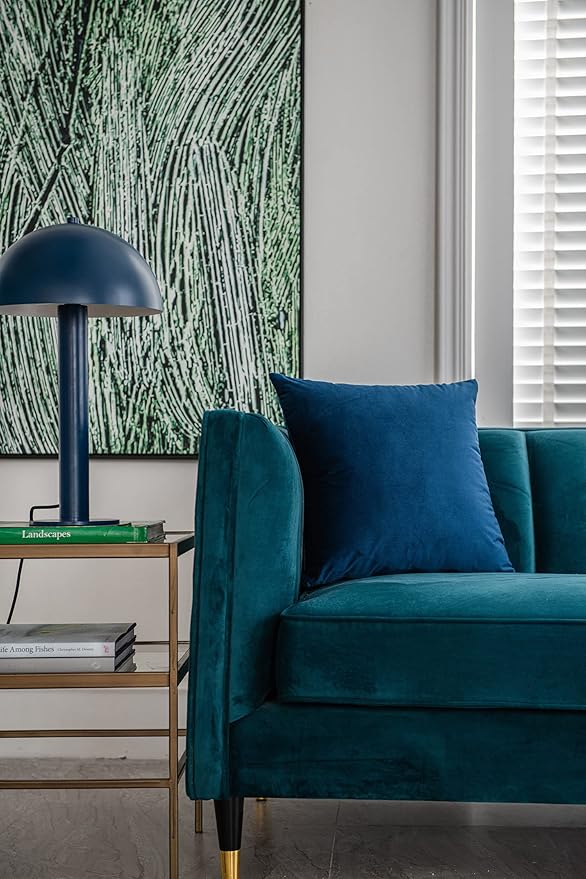 Midnight Blue Throw Pillow Covers 2 Pack 20 x 20 Inch Cozy Soft Velvet Square Decorative Pillow Cases, Lumbar Toss Pillow Shams, Euro Cushion Covers for Farmhouse, Couch, Sofa, Bed