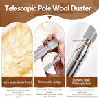 Lambswool Duster for Cleaning with Non-Slip Handle 98.4" Removable Retractable Feather Duster for Cleaning Ceiling Fans Window Blinds Interior Roof Furniture(1PCS)