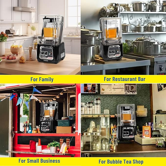 CRANDDI Professional Smoothie Blender, 2200W Commercial Soundproof Quiet blender with Removable Soundproof Shield for Crushing Ice, MilkShakes, Puree, Self-Cleaning, 50oz 110V K80 (Black)