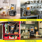 CRANDDI Professional Smoothie Blender, 2200W Commercial Soundproof Quiet blender with Removable Soundproof Shield for Crushing Ice, MilkShakes, Puree, Self-Cleaning, 50oz 110V K80 (Black)