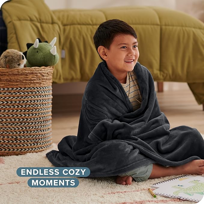 Bare Home Fleece Blanket - Kid Size - Ultra-Soft Lightweight for Bed, Sofa, and Couch - Luxury Microplush - Cozy Warm Blanket (Kid, Black)