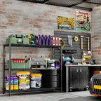 Storage Shelves, 48" L x 20" W x 47" H Heavy Duty Garage Wire Shelving Unit Loads 1200LBS, 3-Tier Adjustable Metal Industrial Utility Shelf Rack for Kitchen, Laundry Room, Basement