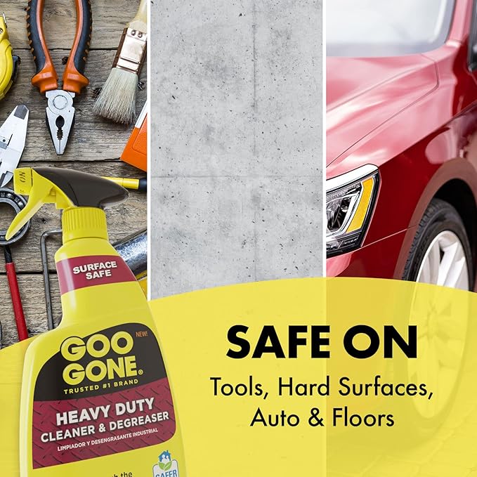 Goo Gone Heavy Duty Cleaner & Degreaser Spray With Microfiber Cleaning Towel – Cuts Through Tough Grease, Oil & Grime - 32 Oz (2 Pack + Towel)