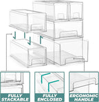 Sorbus Small Wide Clear Stackable Storage Drawers – 4-Pack Plastic Organizer Bins with Handles – Stackable Pull-Out Storage Drawers for Closet, Pantry, Office, Bathroom, Craft, and Toy Organization