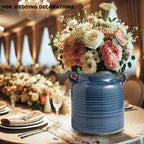 Ceramic Rustic Distressed Blue Flower Vase for Centerpieces, Kitchen, Office or Living Room (5.9''x6.3'')