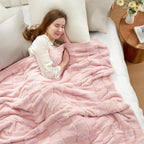 Snuggle Sac Faux Fur Pink Checkered Blanket Twin Size with Soft Knitted Microfiber Fabric,Cozy Soft Warm Blanket for Sofa Bedroom Living Room,Solid Pink,60x80 inches