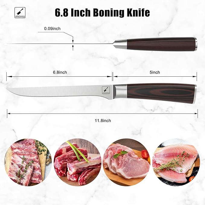 imarku Boning Knife, 6 Inch German High Carbon Stainless Steel Fillet Knife, Perfect for Meat Cutting, Pakkawood Handle, Gifts for Women and Men