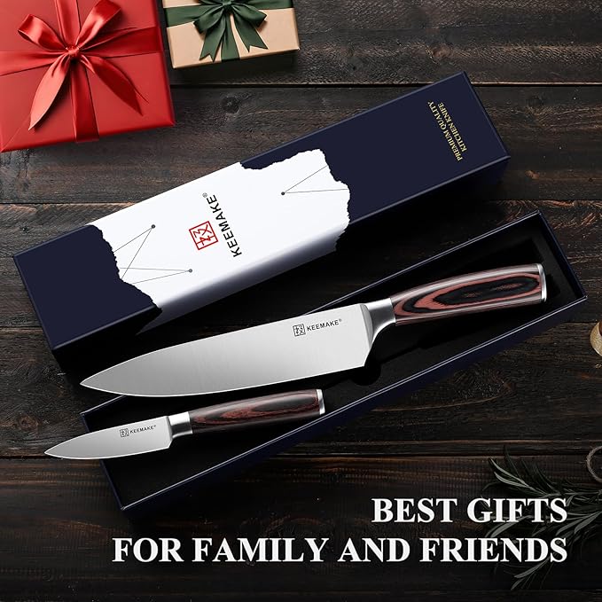 KEEMAKE Professional Chef Knife Set 2 Pieces - Kitchen Knives High Carbon Stainless Steel Ultra Sharp Blade & Ergonomic Pakkawood Handle, Perfect for Meat Cutting, Vegetable Chopping & Culinary Gifts