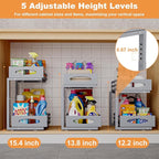 Under Sink Organizer, 2 Tier Under Sink Organizers and Storage, Adjustable Height, Slide Out Metal Cabinet Organizers, Pull Out Cabinet Storage Drawer Shelf for Kitchen Bathroom Gray, 2 Pack