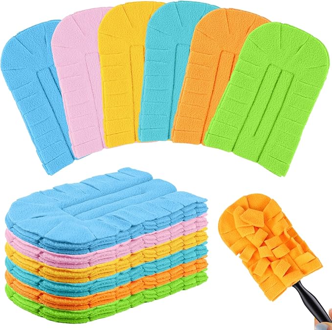 Zubebe 12 Pcs Duster Refill Reusable Fleece Duster Refills Feather Flat Dusters Multi Surface Washable Cleaning Pads Tools for Home, Blinds, Car, Pet, Furniture, Fans (Candy Color)