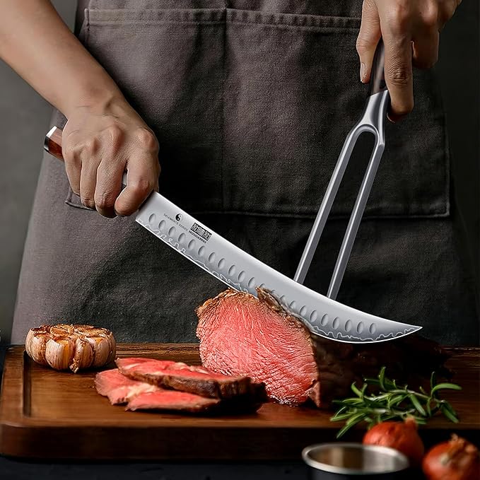 HOSHANHO Brisket Slicing Knife 12 Inch, Japanese High Carbon Steel Butcher Breaking Knife with Ergonomic Handle, Razor Sharp Curved Carving Knives for Meat, BBQ
