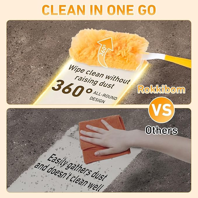 Duster Refills Compatible with Swiffer Duster, 360 Heavy Duty Multi Surface Duster Replacement with 1 Short Handle and 3FT Extenda Handle for Cleaning Furniture, Blind, Ceiling Fans(yellow-360-40pack)