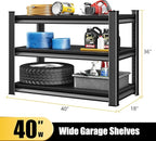 40" W Garage Shelving Heavy Duty, 1440LBS Loads Garage Storage Shelves Heavy Duty, 3-Tier Metal Shelving Units and Storage Racks, Industrial Utility Shelf,40" Wx18 Dx36 H, Black