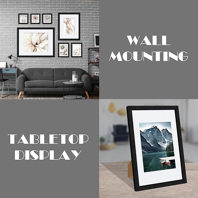9x12 Black Picture Frames set of 3, Made of Wooden and Glass Photo frame - Displays Picture 6x8 with Mat or 9 x 12 without Mat, Desktop & Wall Collage Frame set