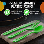 Party Solids Lime Green Plastic Silverware Heavy Duty 300 Pcs Lime Green Plastic Cutlery Sets, Utensil Sets, 100 Of Each Forks, Knives & Spoons Disposable Cutlery Set, Flatware Set For Party Supplies