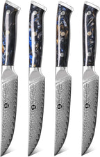 WILDMOK Steak Knives, 5 inch Non Serrated Steak Knife Set of 4, Japanese Damascus VG10 Steel Steak Knives,Premium Steak Knives Set with Gift Box