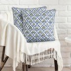 Ridhi Light Steel Blue Block Print Cotton Throw Pillow Covers for Decorative Couch Pillows for Living Room, Chic Boho Cute Outdoor Valentine Pillows Covers Gifts 16x16 Inches