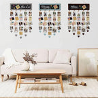 Picture Frames Cool Grey Collage Display Board with 30 Clips - Multi Photos Cards Organizer with Adjustable Twines and Magnetic Blackboard - DIY Wall Decor Hanging Picture Holder 15.7x5 Inches