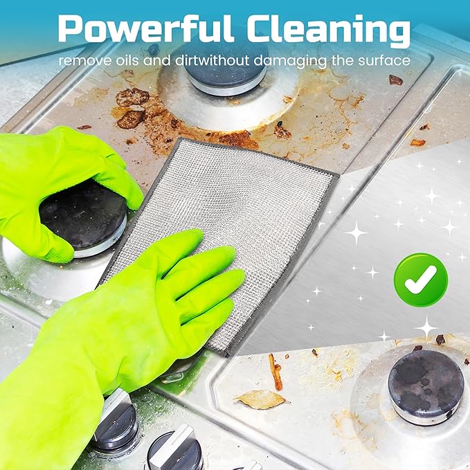 Forggon12 Pcs New Upgrade 3-Layer Metal Dish Cloth, No Scratches and No Odor, Multipurpose Wire Dishwashing Rag for Wet and Dry, Kitchen Cleaning DishRags,Sinks,Dishes,Stove Top, Dimensions(7.08X8.86)