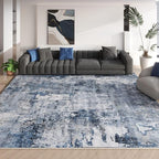 Rugcomf 8x10 Rug Washable Boho Rug Soft Large Area Rug Non-Slip Non-Shedding Faux Wool Vintage Rug for Living Room, Farmhouse, Dining Room, Indoor, Kids Playroom, Blue