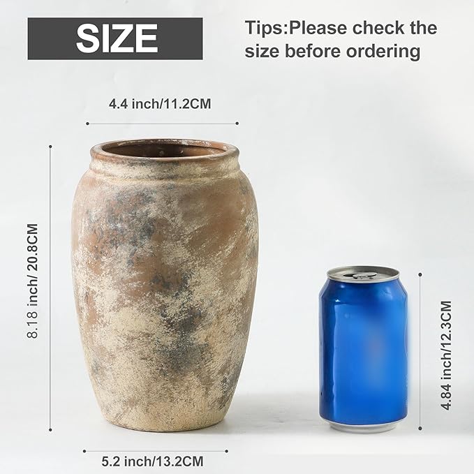 Ceramic Vintage Vase, 8.2 Inch Farmhouse Flower Vase, Decorative Vase Boho Decor for Home Decor, Living Room, Entryway, Holiday Wedding Christmas New Year Gifts