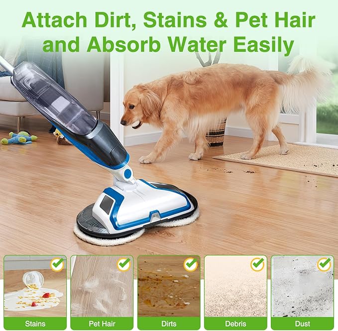 8 Pack Mop Pads Replacement Compatible with Bissell Spinwave 2124, 2039A, 2307, 23157, 23159, 20393, 20399 Hard Floor Spin Mop, 2 Soft Pads, 4 Scrubby Pads, 2 Heavy Scrub Pads