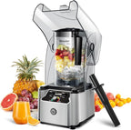 WantJoin Commercial Professional Blender With Shield Quiet Sound Enclosure 2200W Industries Strong and Quiet Professional-Grade Power, Self-Cleaning, Silver
