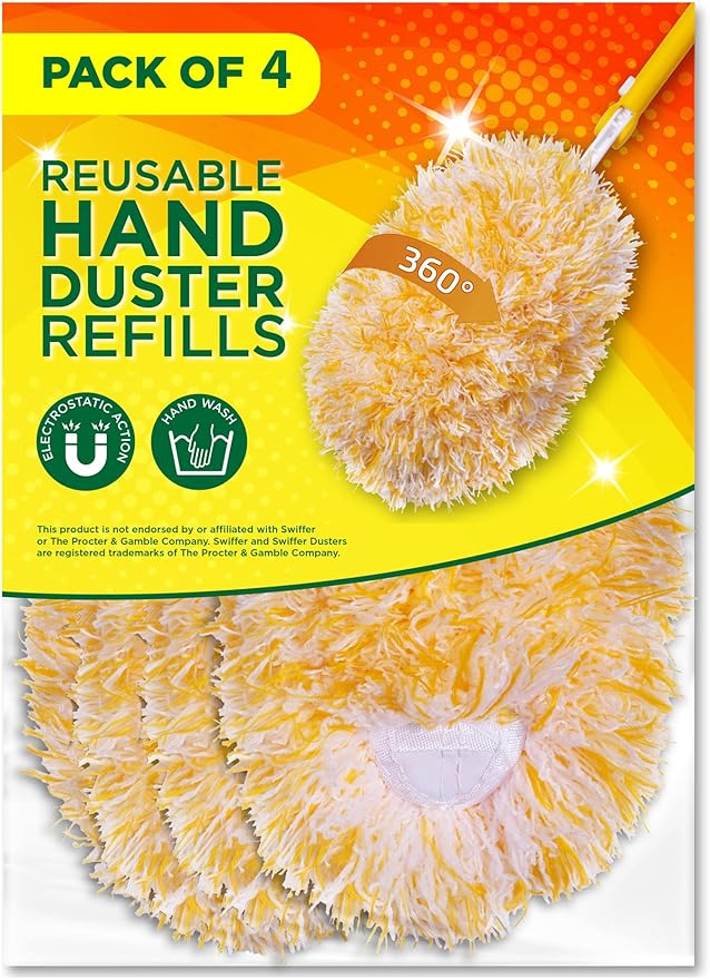 Microfiber Reusable Refills for Swiffer Hand Duster, 360 Degree Dry Duster Heavy Duty Refills, 4-Pack (Handle is Not Included) Air Dry Only