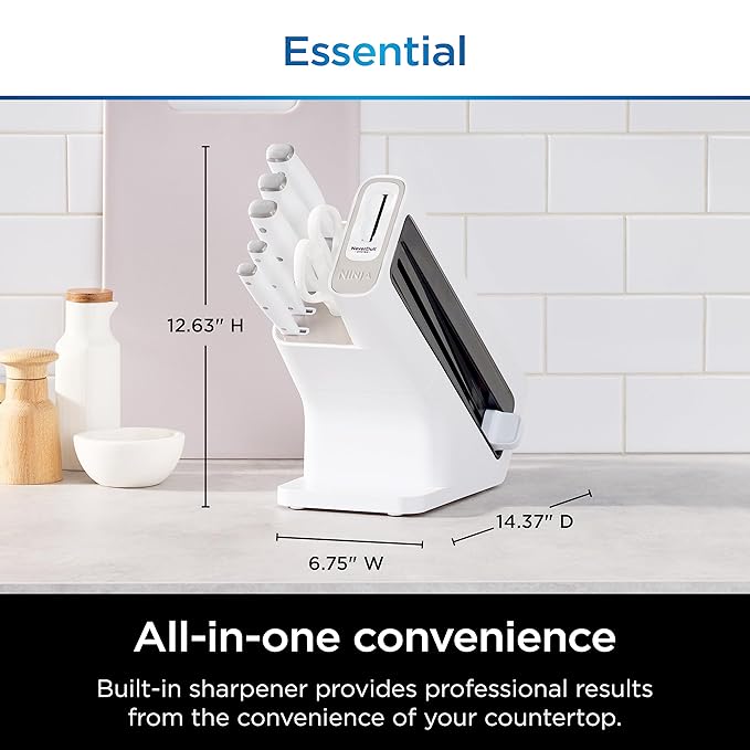 Ninja K12007WHBN NeverDull 7-Piece Prep Knife System, Essential, High Carbon Stainless Steel, Built-in Sharpener, White