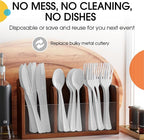 Party Solids White Plastic Silverware Heavy Duty 300 Pieces White Plastic Cutlery Sets, Utensil Sets, 100 Of Each Forks, Knives & Spoons Disposable Cutlery Set, Flatware Set For Party Supplies
