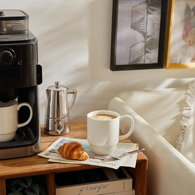 Sweese 21 Oz Large Mug Set, Porcelain Stackable Mugs Sets of 6, Coffee Cups with Handle for Coffee, Tea and Mulled Drinks, White