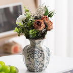 Blue and White Vase, Vintage Blue Ceramic Flower Vessel,Ceramic vases for Home Decor,Vintage Green and Beige for Console Table Mantle Chinoiserie Decor (Retro-03, Small)