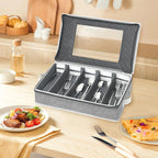 homyfort Flatware Storage Case Box, Silverware Organizer, Tableware Cutlery Utensil Storage Container with Cover/Lid and Adjustable Compartments for Flatware Organization (Grey)