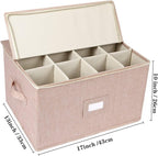 popoly Wine Glass Storage Box, Stemware Storage Containers Cases with Dividers, Stackable Moving Supplies for 12 Wine Glasses, Drinkware, Glassware or Crystal (Beige)