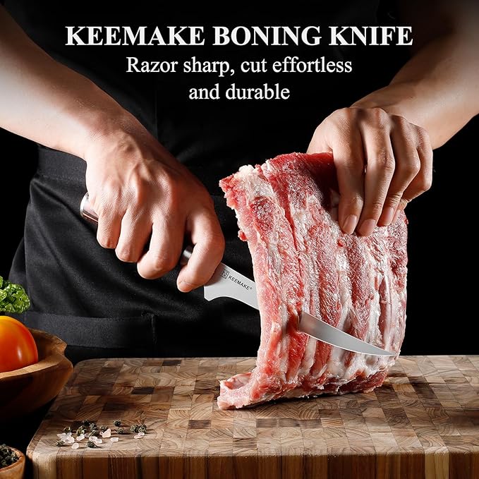 KEEMAKE Boning Knife 6 Inch, Super Sharp Fish Fillet Knife, High Carbon Stainless Steel Deboning Knives, Professional Boning Knives for Meat Cutting Poultry, Pakkawood Handle with Gift Box