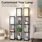 OUTON Floor Lamp with Shelves, Dimmable Shelf Floor Lamp with Remote, 1USB & 1 Type C Ports, 1 Power Outlet, Modern Standing Lamp with 4 Color Temperature for Living Room, Bedroom, Matte Black
