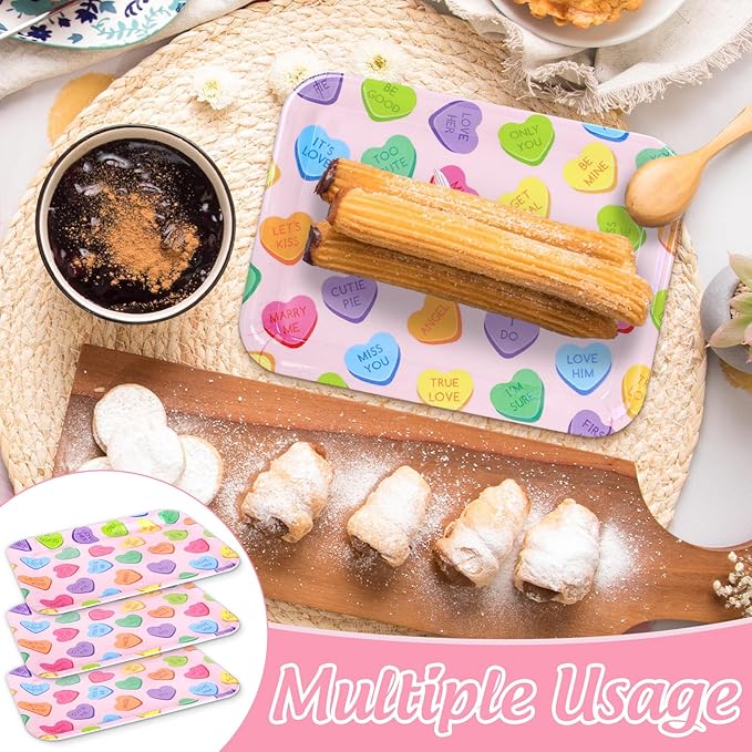 3Pcs 13 x 10 Inch Valentine's Day Serving Trays Candy Conversation Heart Platter Sweet Love Serving Dishes for Party Sharing Snacks Fruit Dessert Candy