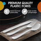 Party Solids White Plastic Silverware Heavy Duty 300 Pieces White Plastic Cutlery Sets, Utensil Sets, 100 Of Each Forks, Knives & Spoons Disposable Cutlery Set, Flatware Set For Party Supplies