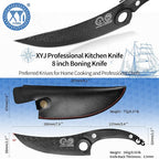 XYJ Authentic Since 1986, FULL TANG 8 Inch Boning Knife With Sheath, Stainless Steel Deboning Meat Cleaver for Meat Cutting, Vegetable Kitchen Knife for Outdoor Camping