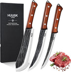 Huusk Butcher Knife Set for Meat Cutting, 3PCS Carving BBQ Brisket Knives, Hand-forged Kitchen Knive Set with Ergonomic Handle, Gift for Men Women