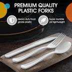 Party Solids White Plastic Silverware Heavy Duty 150 Pieces White Plastic Cutlery Sets, Utensil Sets, 50 Of Each Forks, Knives & Spoons Disposable Cutlery Set, Flatware Set For Party Supplies