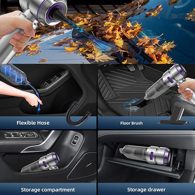 Car Vacuum Cleaner High Power - 22000PA Portable Car Vacuums 4 in 1 Compressed Air Duster & Air Blower & Pump Hand Held Vacuum Cordless with Brushless Motor for Cars Home Office