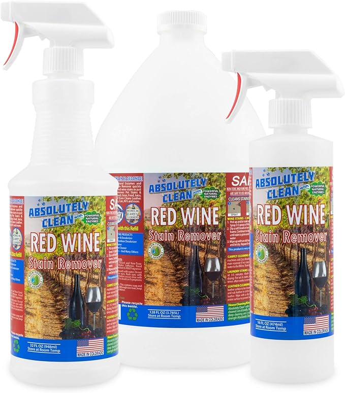 Amazing Red Wine Stain Remover – Natural Enzymes Eliminate Wine Stains Fast - Cleans Carpet, Upholstery, Clothing, Table Cloth & More - USA Made
