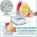Sorbus 2 Sets of 2 Tier Metal Under Sink Organizer for Bathroom, Kitchen, Strong Steel Mesh Sliding Drawers for Under Sink, Under Cabinet, Closet, Kitchen, Pantry, Bathroom Organizers and Storage
